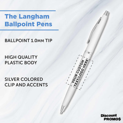Personalized Langham Ballpoint Pens, Set of 10/50/100 by DISCOUNT PROMOS - Black Ink, Great for Office, Business, Tradeshows - Black