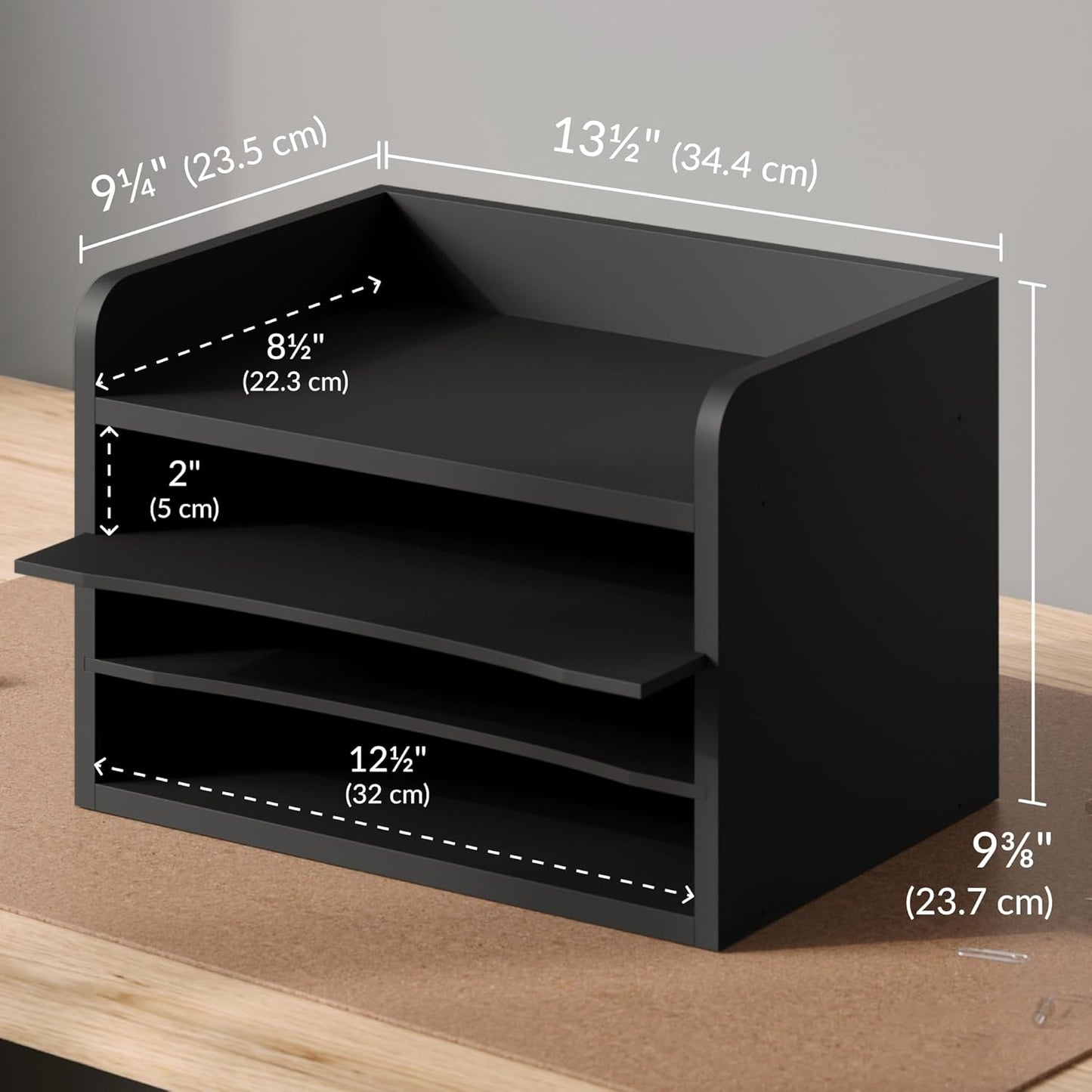 Ballucci 4-Tier Paper Organizer for Desk, Stackable Tray, Desk Storage Organizer Shelves, Stacking Letter Paper Tray Sorter for Classroom Office, Black