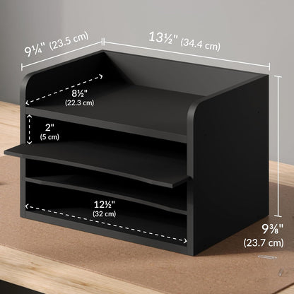 Ballucci 4-Tier Paper Organizer for Desk, Stackable Tray, Desk Storage Organizer Shelves, Stacking Letter Paper Tray Sorter for Classroom Office, Black