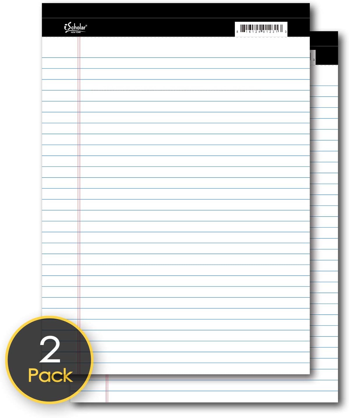 iScholar iQ Legal Pads, White, Wide Ruled, 8.5" x 11.75", 50 Sheets Per Pad, Pack of 3 Pads (68113)