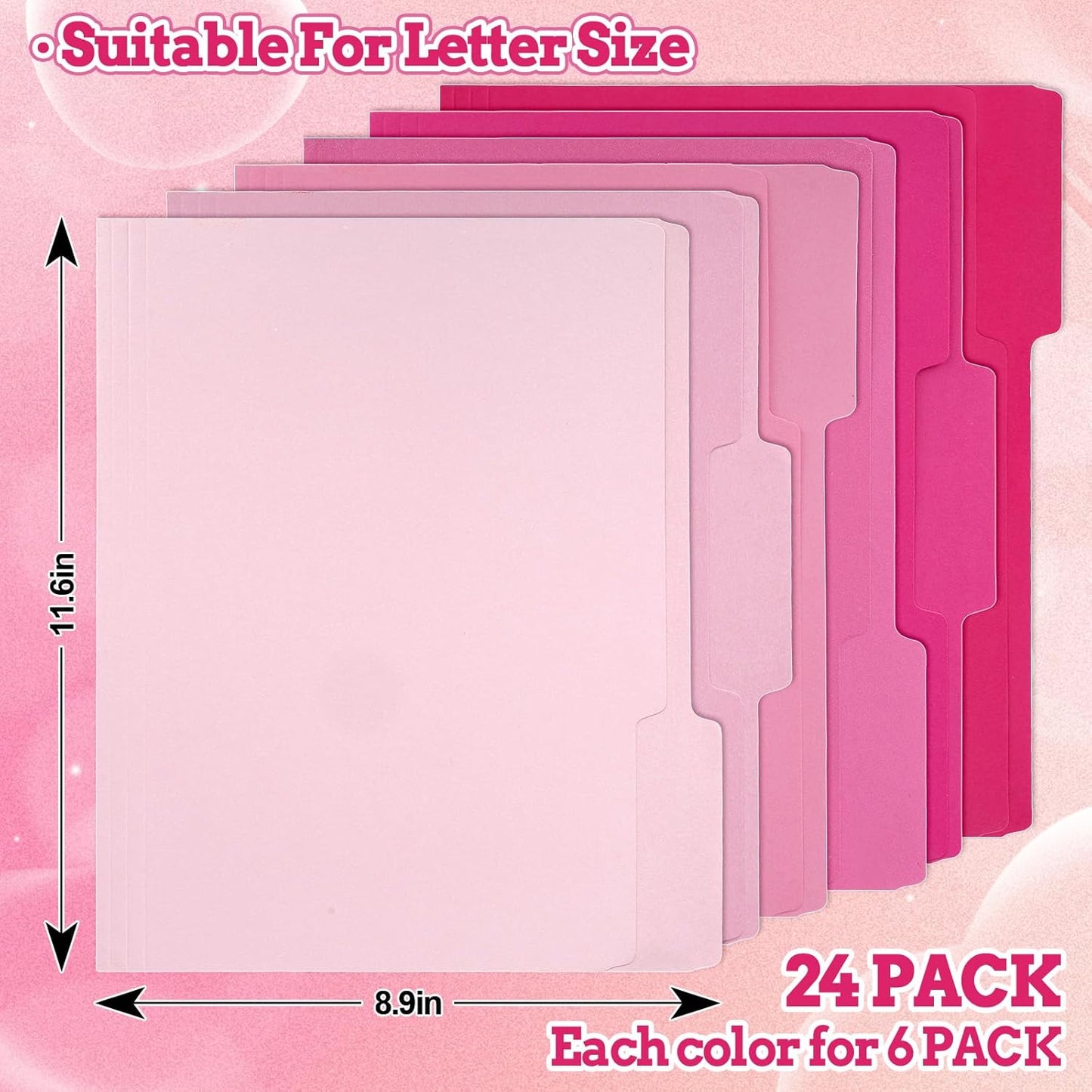 Whaline 24 Pack Dusty Blue File Folders Letter Size 6 Colors Gradient Blue File Pockets with 1/3 Cut Tab for Home Office Classroom Supplies, 8.9 x 11.6 Inch