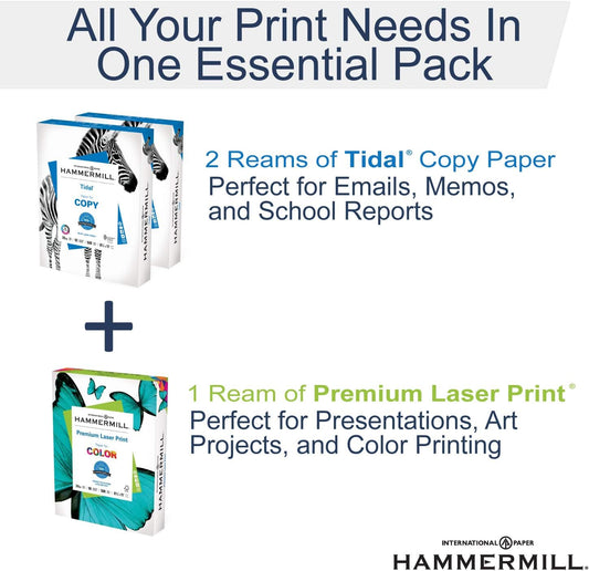 Hammermill Printer Paper, Tidal 20 lb Copy Paper, 8.5 x 11-3 Ream (1,500 Sheets) - 92 Bright, Made in the USA, 162180C