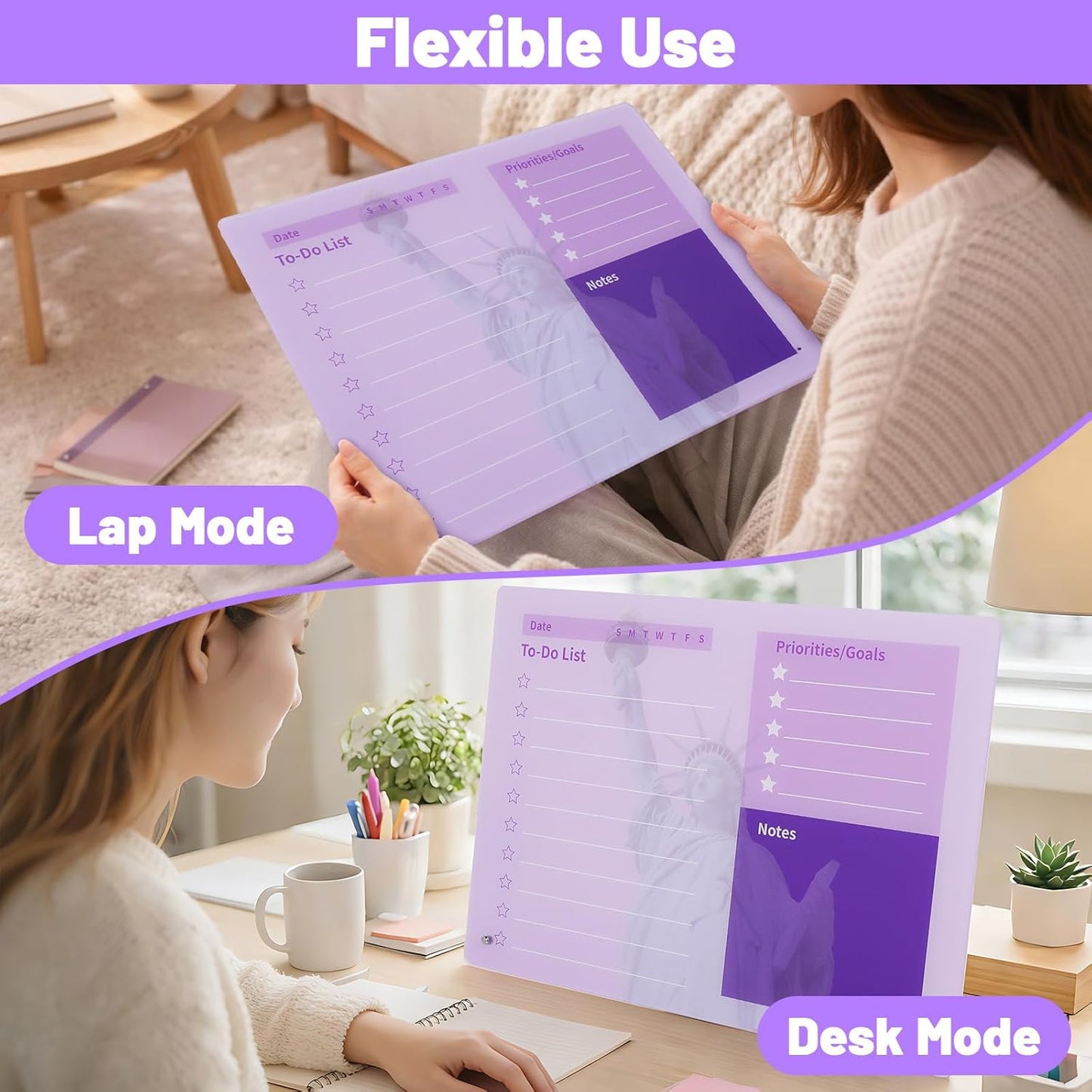 LeMotech Desktop Acrylic Dry Erase Board, 12x10 inches to-Do List Planner, Tabletop Whiteboard with Stand Office Supplies Includes 2 Markers & 1 Eraser, Pink Rose Pattern, 1 Pack