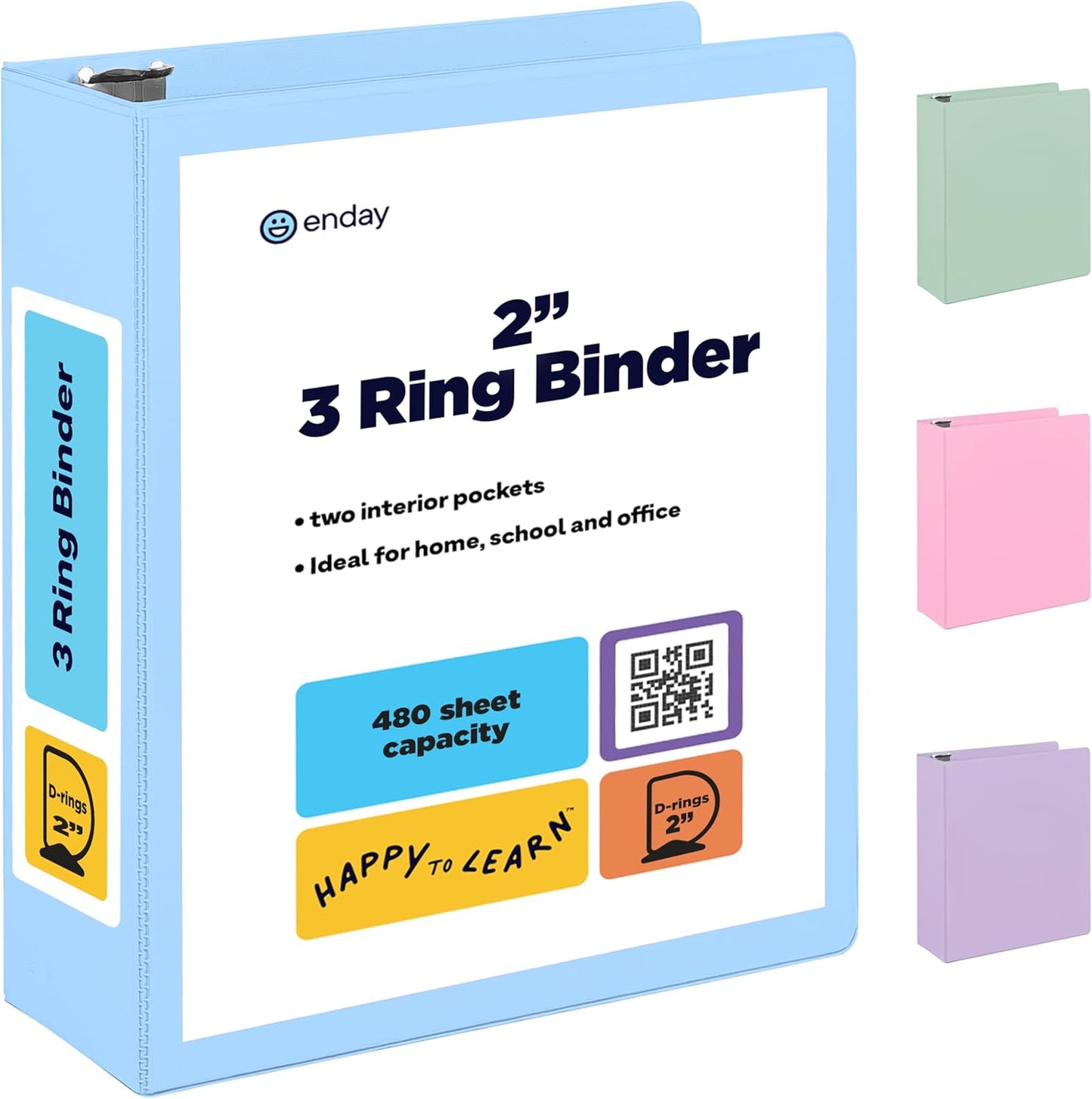 Enday 1.5 Inch Binder, Green - 1.5 Inch 3 Ring Binder, Round Ring Pastel with Clear View Cover for Letter Size 8.5 x 11'' Paper & 2 Inside Pockets, Ideal for School Supplies, Office, and Home