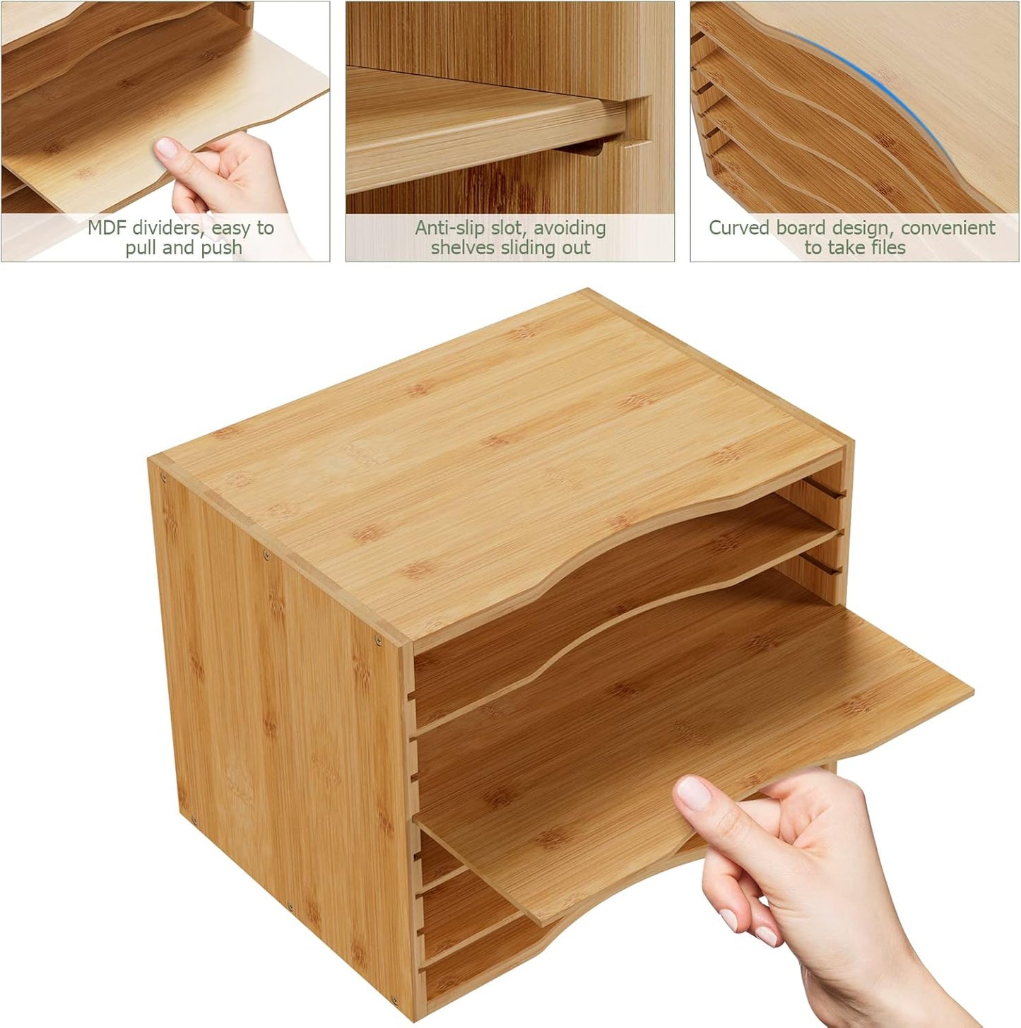 Bamjoy Bamboo 5 Tier Desktop Organizer, Paper Organizer Mail Sorter, File Holder Letter Document Storage with Adjustable Shelves for School Home Office, White