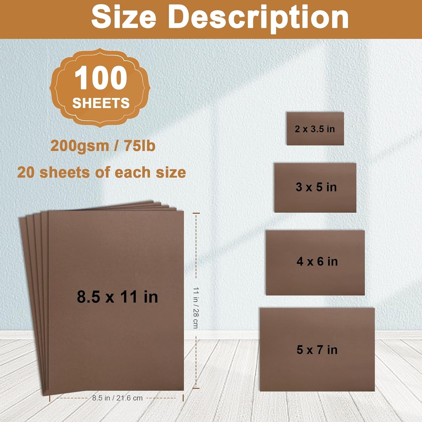 Silunkia 100 Sheets White Cardstock 5 Assorted Sizes Craft Paper, 200gsm/75lb White Card Stock Certificates Paper for DIY Cards Making, Business Cards, Wedding Invitations, School Crafting, Menus