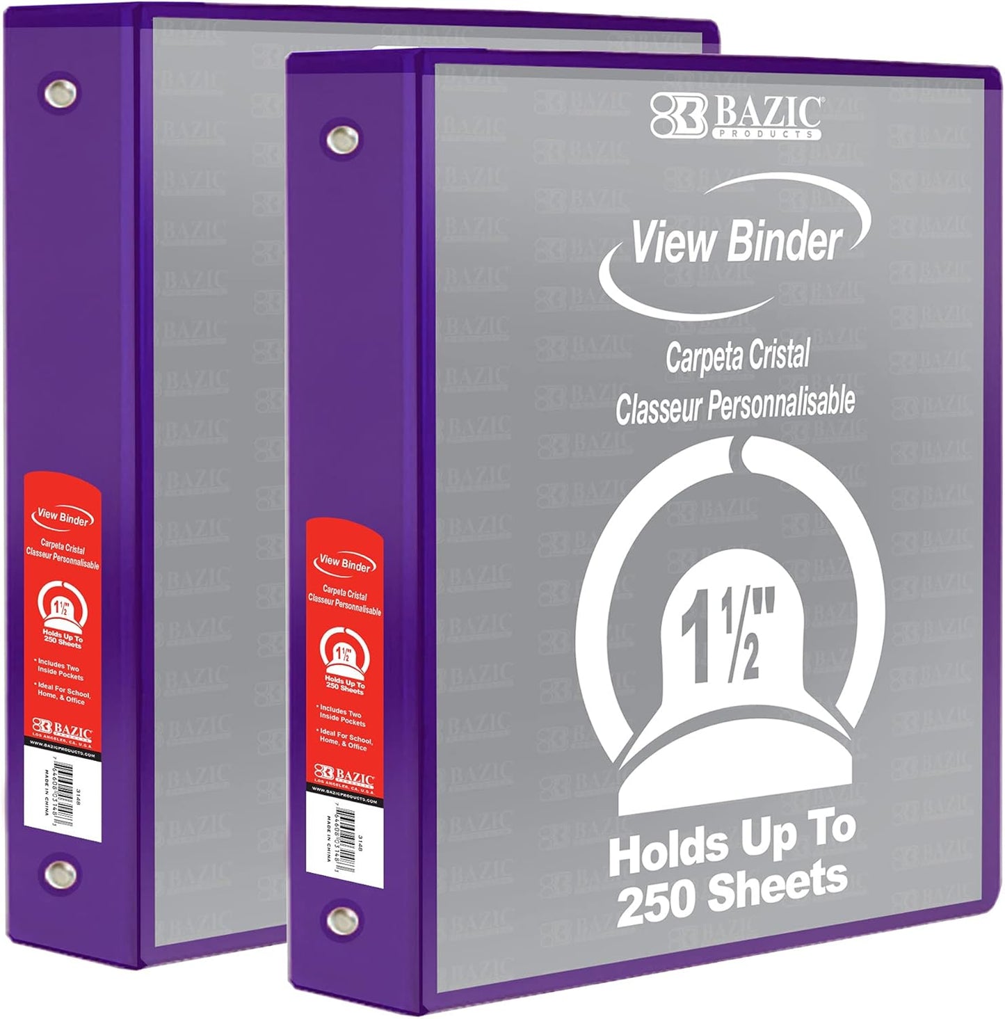 BAZIC Products 3 Ring Binder - Burgundy, Economy View Binder with Clear Overlay Cover and Round Rings, Organizer for School Office Home Use, 1.5-inch Capacity Holds 280 Sheets Paper, 1-Pack