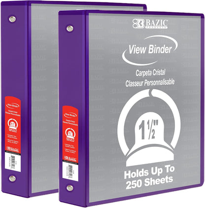BAZIC Products 3 Ring Binder - Burgundy, Economy View Binder with Clear Overlay Cover and Round Rings, Organizer for School Office Home Use, 1.5-inch Capacity Holds 280 Sheets Paper, 1-Pack