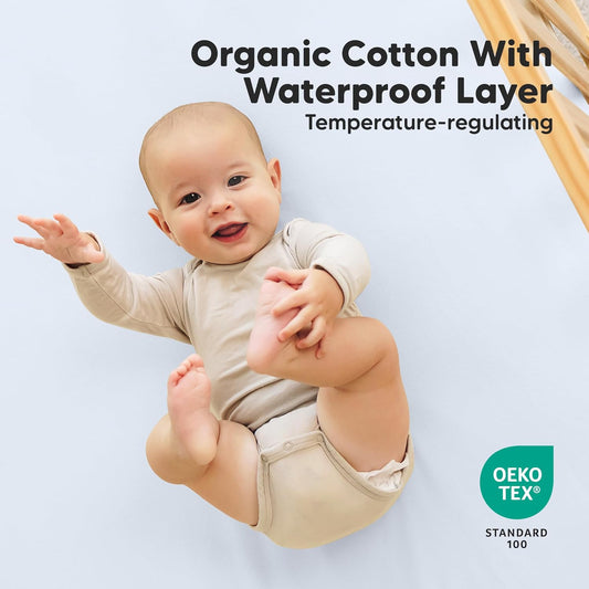 2-Pack Waterproof Crib Sheets for Boys, Girls - 52x28 Fitted Organic Cotton Baby Crib Sheets, Toddler Mattress Protector Cover, Washable, Soft & Durable Baby Bedding Essentials(Pine Grove)