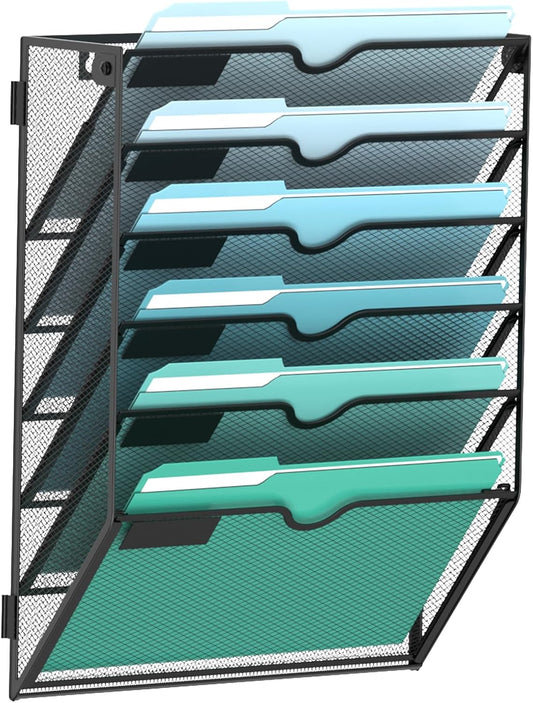 SUPEASY 10-Tier Wall File Organizer, Hanging Wall Files for Papers, Folders, Magazines, Clipboard, Wall Organizer for Office Home School Classroom, Black