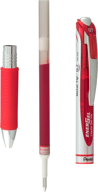 Pentel EnerGel RTX Retractable Liquid Gel Pen, Medium Line, Metal Tip, Pink/Violet Ink, 2-Pack (BL77BP2PV)
