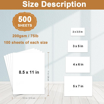 Silunkia 100 Sheets White Cardstock 5 Assorted Sizes Craft Paper, 200gsm/75lb White Card Stock Certificates Paper for DIY Cards Making, Business Cards, Wedding Invitations, School Crafting, Menus