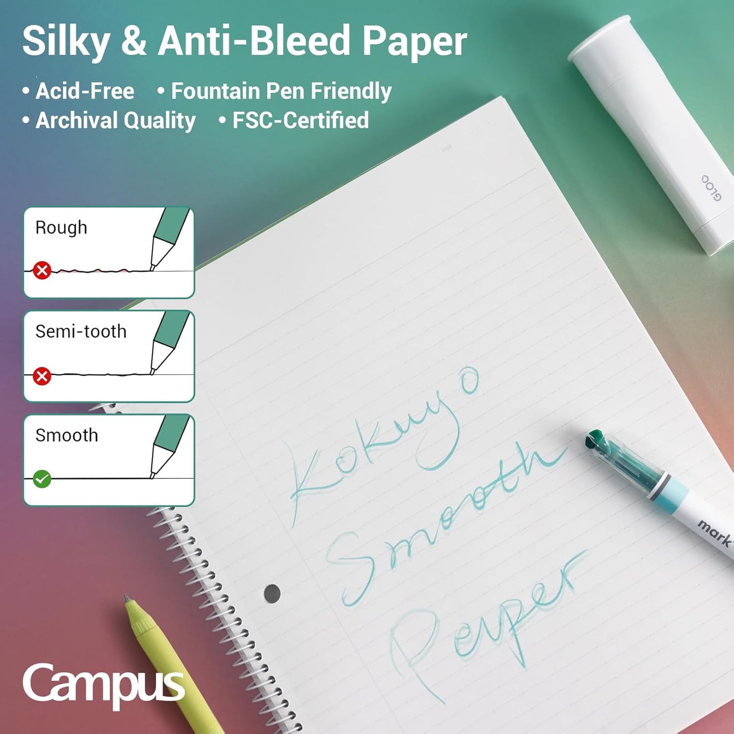 KOKUYO Spiral Notebook, 3 Pack Campus 10-1/2" x 8" Subject Notebooks with College Ruled, 80 Sheets, Pink Blue Green 3 Holes School Spiral Journal for Work Study Note Taking (WSG-SU-400G1×3)