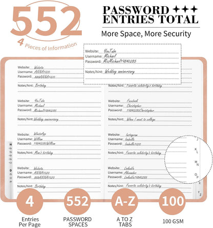 Password Book with Alphabetical Tabs, 4.5"x5.9"Small Pocket Password Keeper Book, 160 Pages/100GSM Hardcover Notebook, Password Organizer for Internet Website Address Login