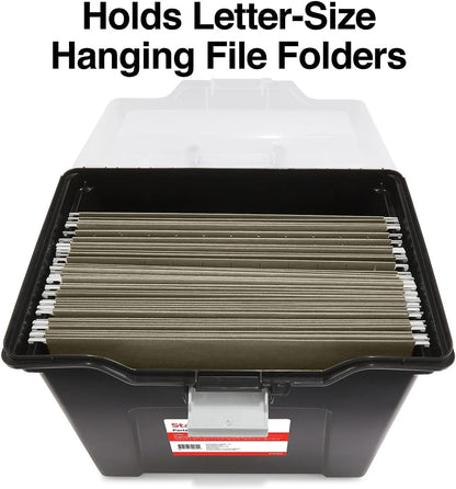 STAPLES Plastic File Box with Snap Lid, Letter/Legal Size, Clear, 4/Carton