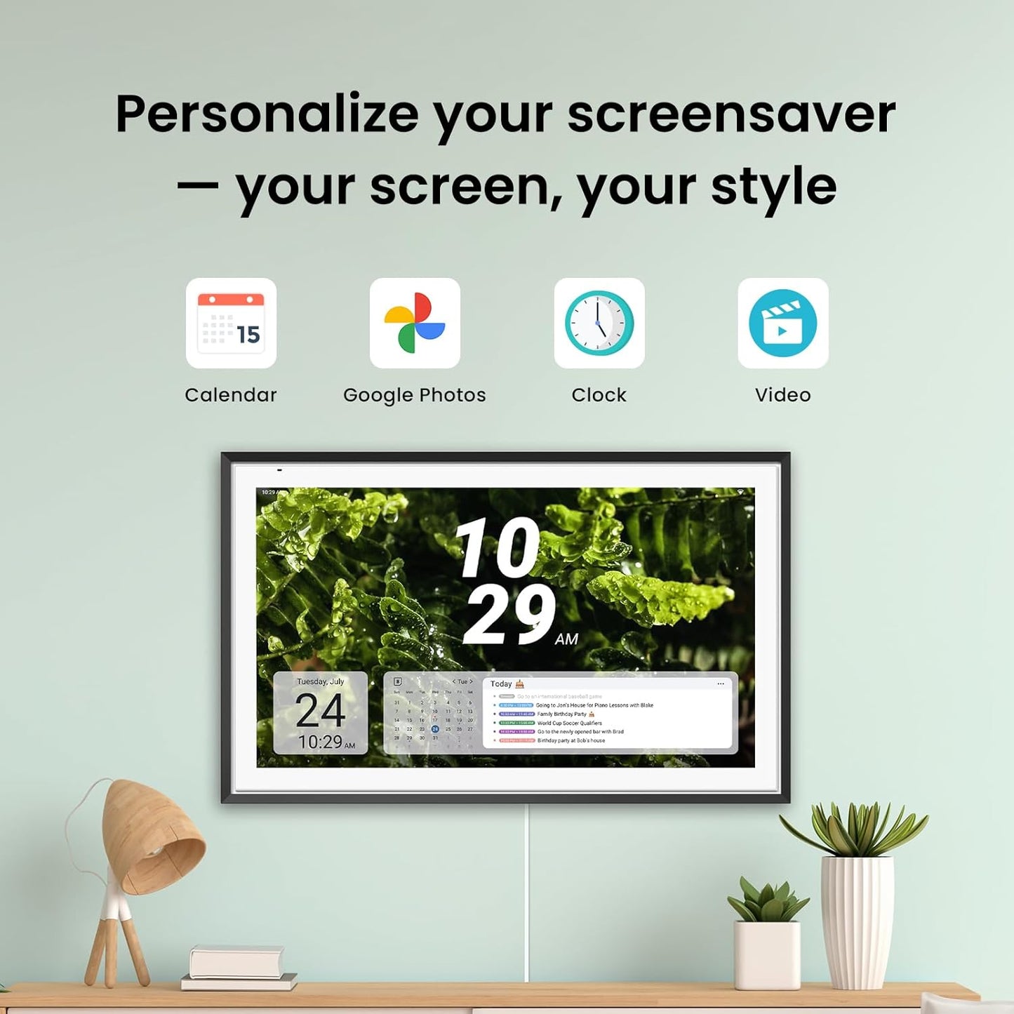 Apolosign 21.5-inch Digital Calendar : Dual Mode Smart Wall Planner, No Subscription, Install Apps, Sync Calendars, Electronic Touchscreen Interactive Display for Family Schedules, Chore Chart (Teak)