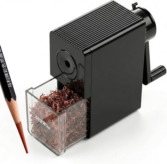 Marie's Long Point Manual Pencil Sharpener, 5-Level Adjustable Hand Crank Sharpener with Large Shavings Box for Art Sketching and Classroom, for Artists and Students