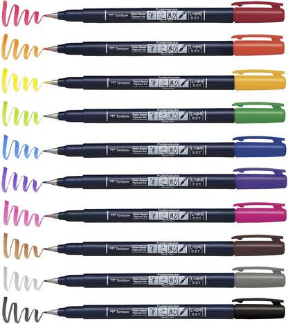 Tombow 62038 Fudenosuke Brush Pen, 2-Pack. Soft and Hard Tip Fudenosuke Brush Pens for Calligraphy and Art Drawings