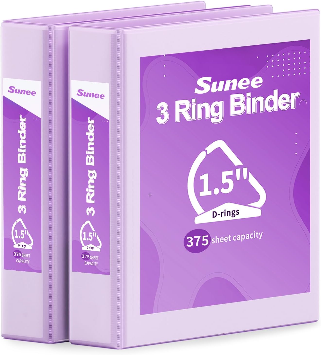 SUNEE 3 Ring Binder 2 Inch, Clear View Binder Three Ring PVC-Free (Fit 8.5x11 Inches) for School or Office Supplies, Light Purple, 1 Pack