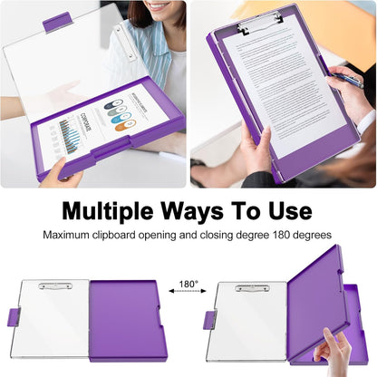 Piasoenc Clipboard with Storage, 8.5 x 11 Clip Boards with 2 Storage Case and A4 Paper Folder, Clear Dry Erase Top Panel, Heavy Duty Plastic, Folio & Side Opening, for Nurses, Teachers, Lawers,Black