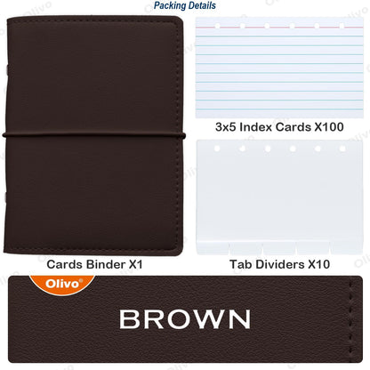 3x5 Lined Index Cards with Ring Binder Holder and Dividers, 100 Note Cards, Green
