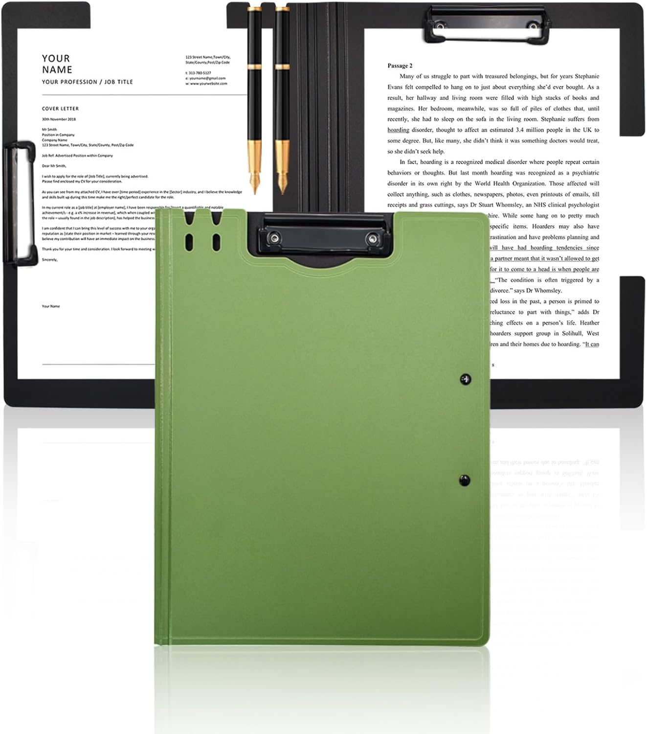 VANRA Clipboard Folder A4 File Cover Clipboards with Double Metal Clips, Plastic Foldable Binder Clipboard with Pen Holder for Office School Classroom (Black)