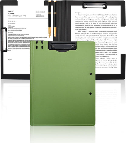 VANRA Clipboard Folder A4 File Cover Clipboards with Double Metal Clips, Plastic Foldable Binder Clipboard with Pen Holder for Office School Classroom (Black)
