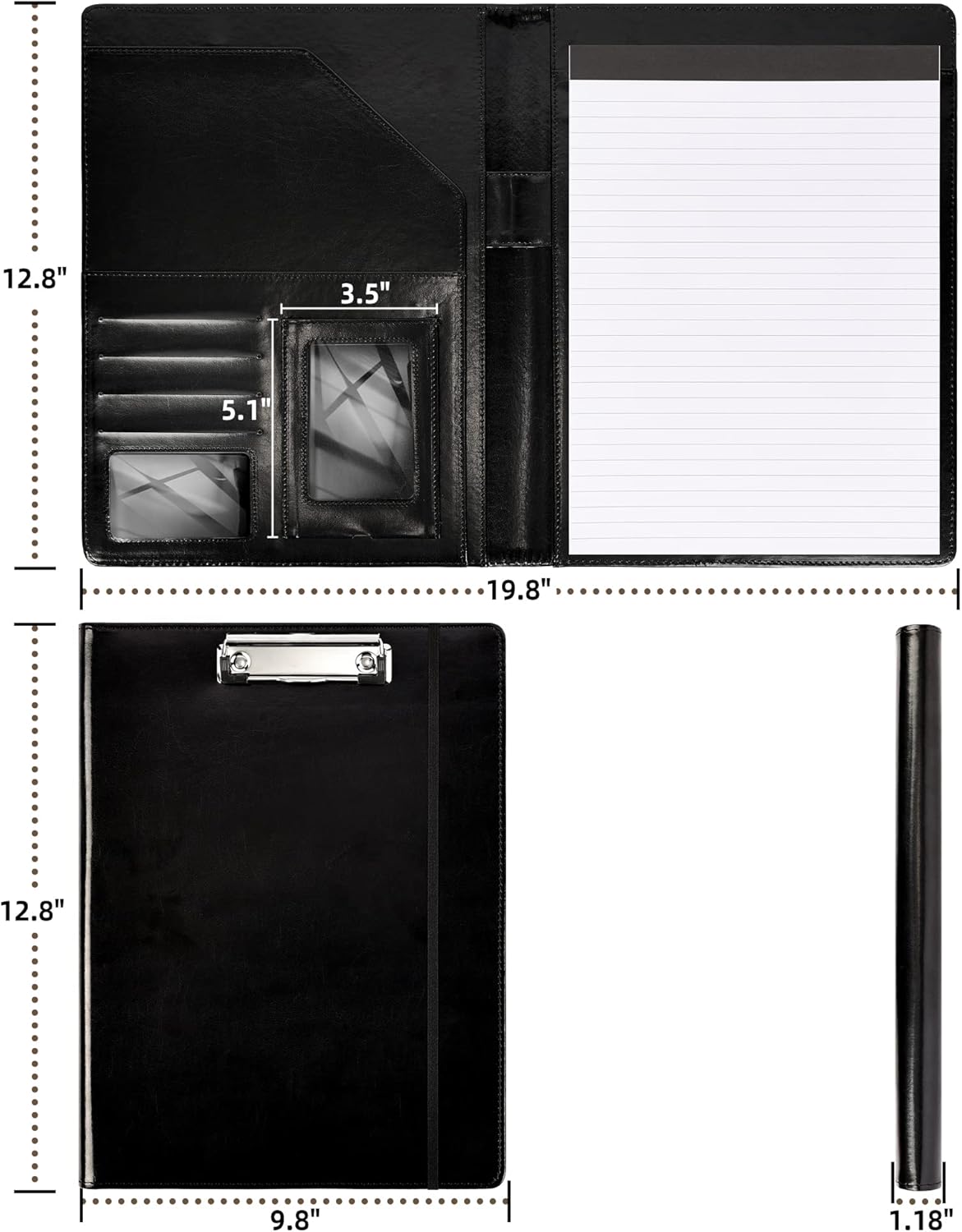 Clipboard Folio Folder Portfolio with Notepad-Pocket Business Card Holder Brown Faux PU Leather Portfolio