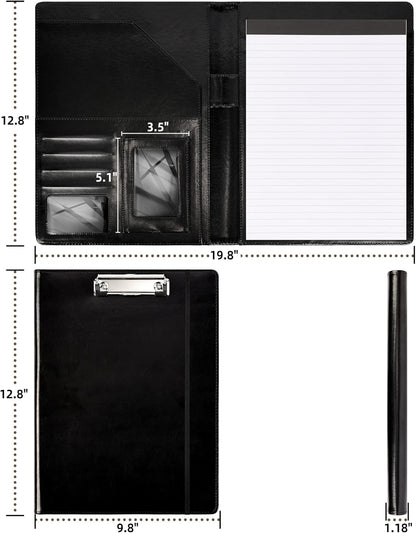 Clipboard Folio Folder Portfolio with Notepad-Pocket Business Card Holder Brown Faux PU Leather Portfolio