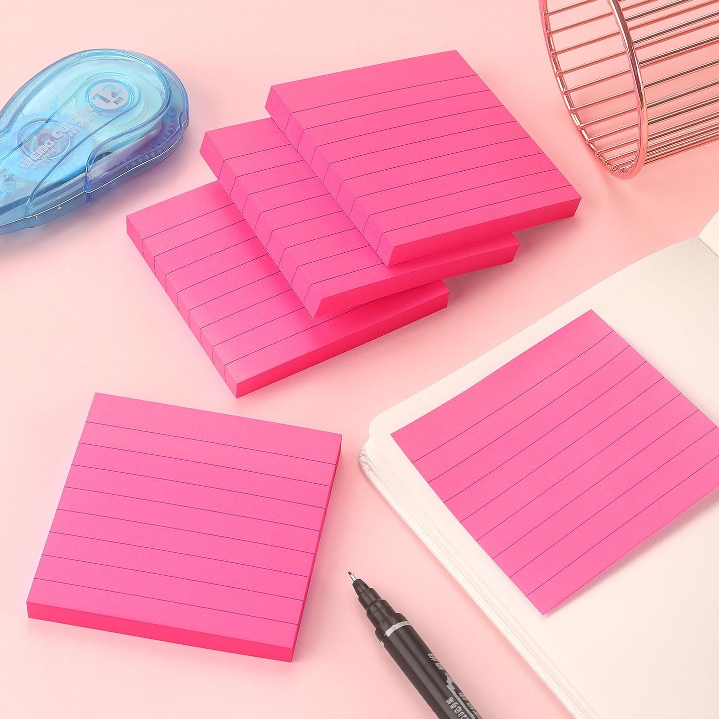 Lined Sticky Notes 3x3 Sticky Notes with Lines Self-Stick Notes Bright Color 4 Pads 90 Sheets/Pad (Pastel)