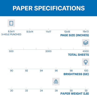 Hammermill Printer Paper, Premium Color 28 lb Copy Paper, 8.5 x 11-5 Ream (2,500 Sheets) - 100 Bright, Made in the USA, 102450C, White