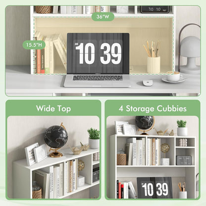 Tangkula Desktop Bookshelf, Countertop Storage Hutch with 5 Shelves for Computer Desk, Desk 3-Tier Display Rack, Multipurpose Wood Desktop Hutch Storage Organizer for Dorm Office Home
