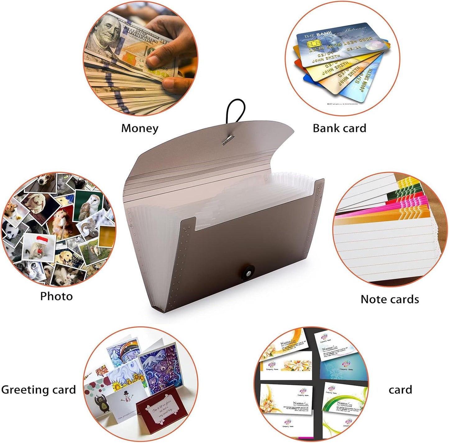 BTSKY 13 Pockets Expanding Check Bill File Folder-Hand-held Small Accordion File Folder Expandable Card Ticket Holder Plastic Business Document Organizer Wallet Case New Grey