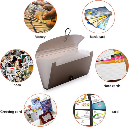 BTSKY 13 Pockets Expanding Check Bill File Folder-Hand-held Small Accordion File Folder Expandable Card Ticket Holder Plastic Business Document Organizer Wallet Case New Grey