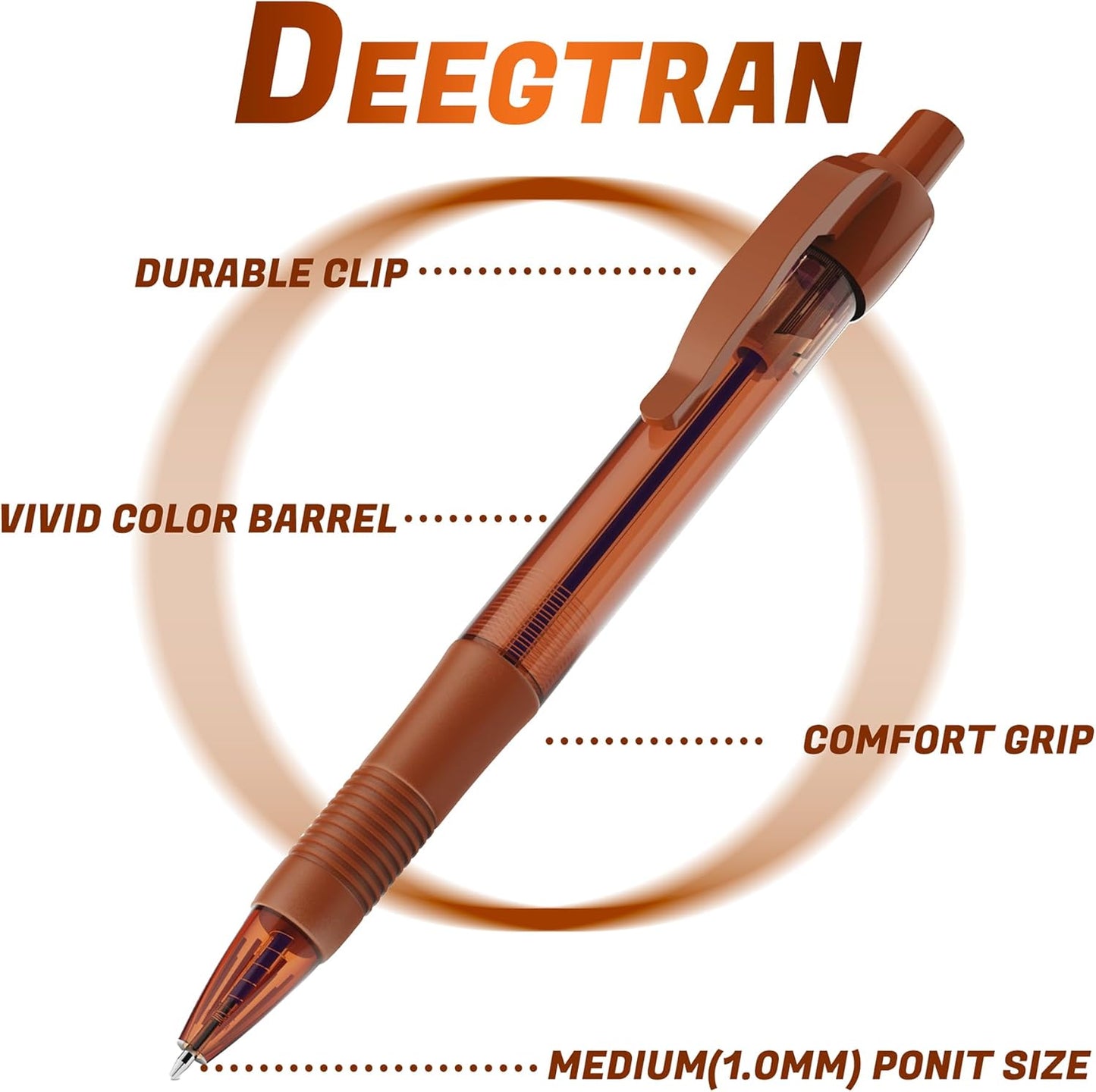 deegtran Pens Bulk, 30 Pack No Bleed Black Ink Click Pens with Soft Grip, Wholesale Retractable Ballpoint Pens for Office School, Medium Point Smooth 1.0MM