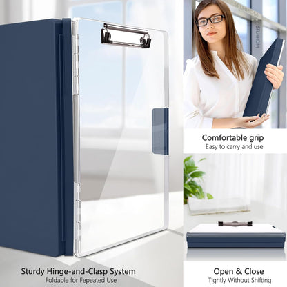 SFLHHDM Clipboard with Storage,Heavy Duty Clip Boards 8.5x11 with 2 Storage Case,Clear Visible Panel Storage Clipboards,Side Opening Nursing Clipboard Folder for Office Supplies-Light Purple