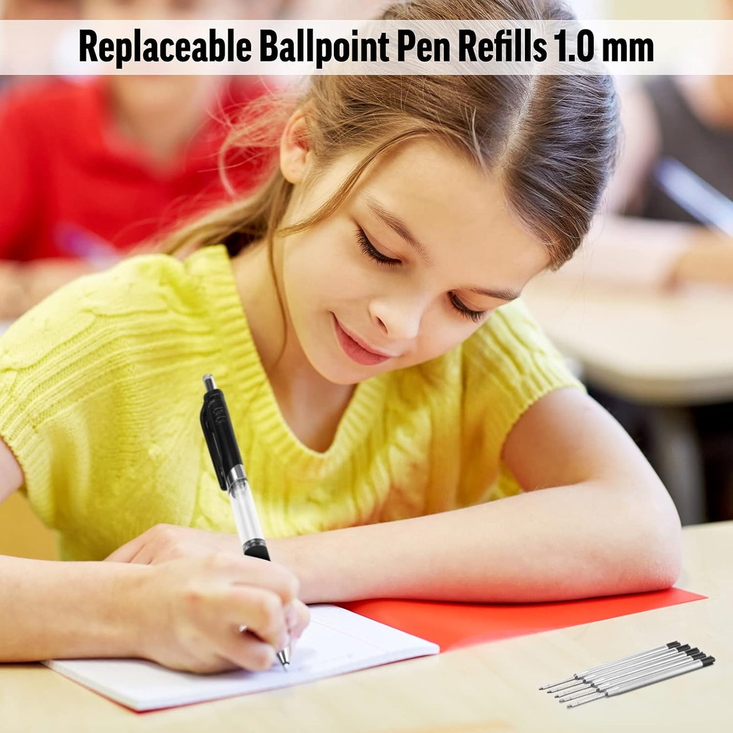 12 Pieces Pen Refills Blue Ink 1.0mm Medium Point Metal Ballpoint Refill Smooth Writing Pen Refills Replacement Refills for Retractable Ballpoint Pen School Office Supplies (Blue)