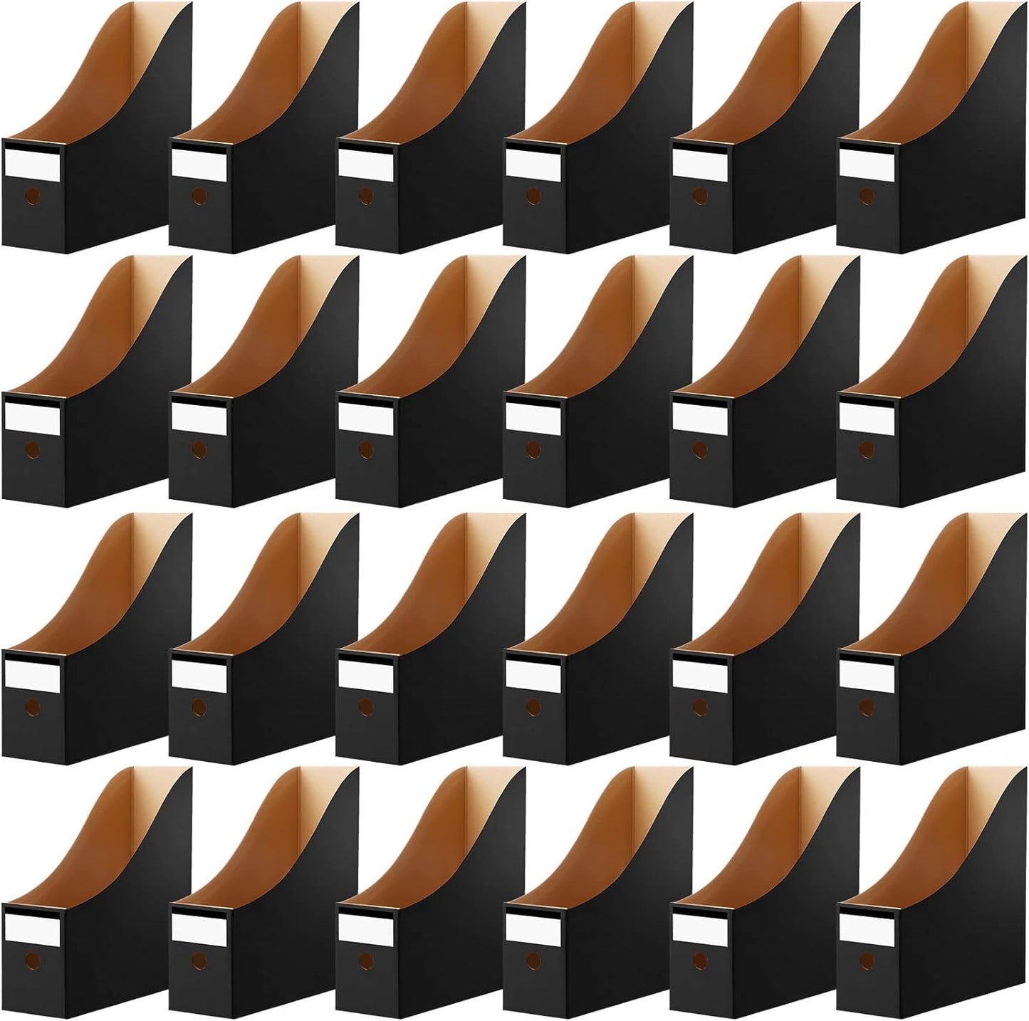 Thenshop 24 Pcs Cardboard Magazine File Holder Organizer, Desk File Organizer Box Foldable Book Bin Papers Storage Folder with Label for School Classroom Office Supplies(Classic,Black)