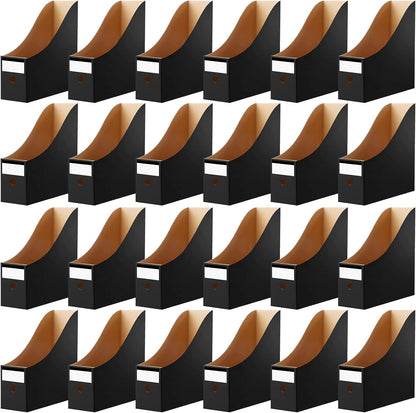 Thenshop 24 Pcs Cardboard Magazine File Holder Organizer, Desk File Organizer Box Foldable Book Bin Papers Storage Folder with Label for School Classroom Office Supplies(Classic,Black)