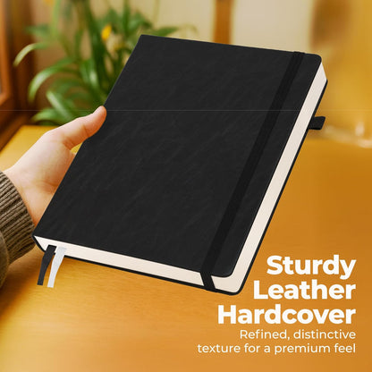 Classic Lined Journal Notebook 8.5x11" A4 Hardcover Leather - Brown - 200 Pages College Ruled Large with Sticky Tabs, Pockets, and Pen Loop for Writing and Journaling - Big Hardback Men and Women