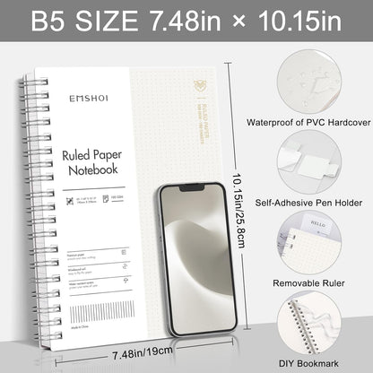 EMSHOI A5 Spiral Notebook College Ruled Lined Journal, Small 5.7" X 8.22", 300 Pages/150 Sheets, 100gsm Thick Paper, Waterproof Hardcover, for Office School Women Men Work Writing Notes, Blue