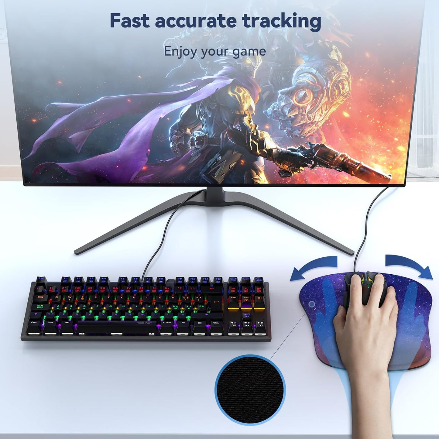 TECKNET Mouse Pad with Wrist Support, Ergonomic Gaming Mouse Pad Pain Relief, Portable Comfortable Mousepad for Computer, Laptop, Office, Home and Travel, Non-Slip Base, Waterproof Surface, Black