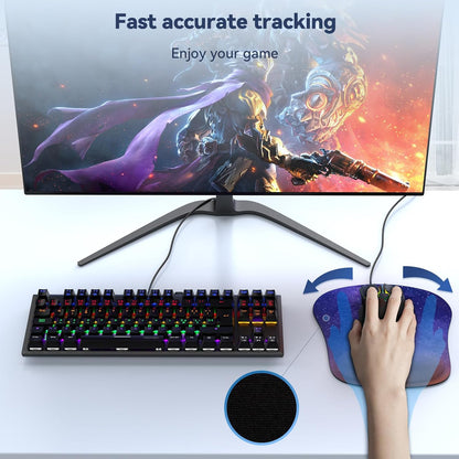 TECKNET Mouse Pad with Wrist Support, Ergonomic Gaming Mouse Pad Pain Relief, Portable Comfortable Mousepad for Computer, Laptop, Office, Home and Travel, Non-Slip Base, Waterproof Surface, Black