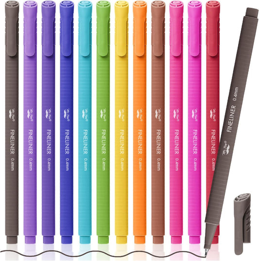 Mr. Pen- Colored Fineliner Pens, 12 Pack, 0.4mm, Ergonomic Triangular Barrels, Smooth Writing Pens for Journaling, Note-Taking, Coloring, Sketching, Planning & Art Projects