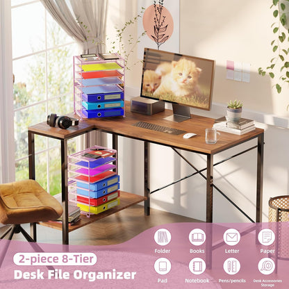 Simple Trending 2 Pack 8 Tier Letter Tray Paper - Mesh Desk File Organizer for Office School Desktop, Black