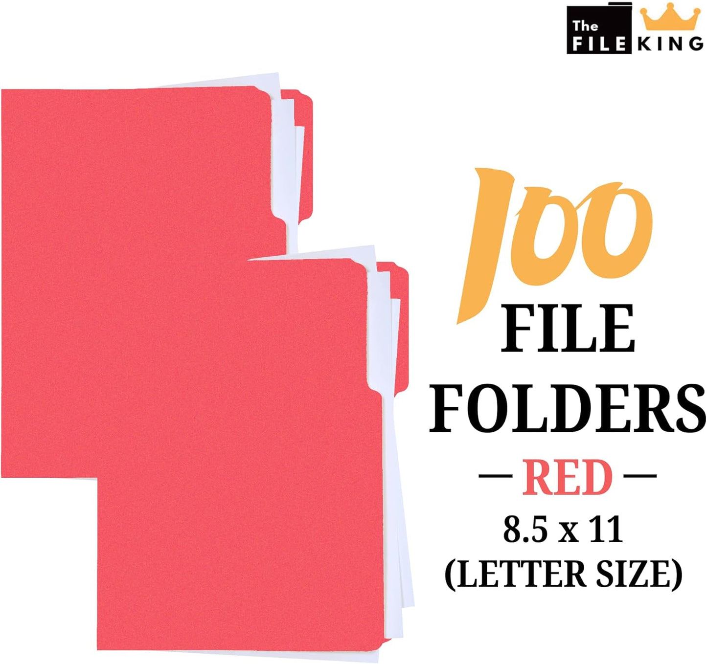 The File King 1/3 Cut File Folders Letter Size - 100 Pack | Manilla Folders 8.5 x 11 | Assorted 3 Tabs | Heavy Duty 11-Point Fiber | Made in USA | Undercut Front Style | Easy Labeling & Organization