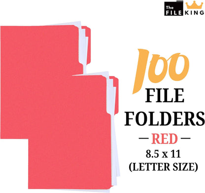 The File King 1/3 Cut File Folders Letter Size - 100 Pack | Manilla Folders 8.5 x 11 | Assorted 3 Tabs | Heavy Duty 11-Point Fiber | Made in USA | Undercut Front Style | Easy Labeling & Organization
