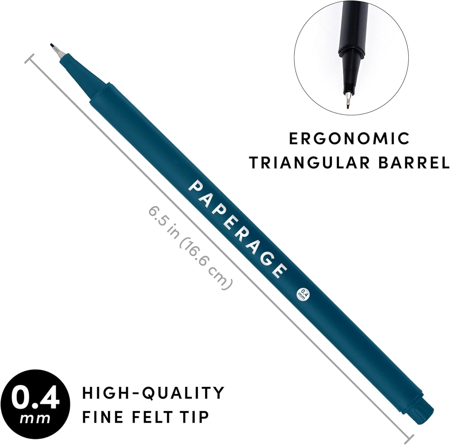 PAPERAGE Felt Tip Fine Point Pens (0.4mm), 12 Pack, Pens For Journaling, Notebooks, Planners, Calendars & Drawing, Great for School, Office, & Home (Black Ink)