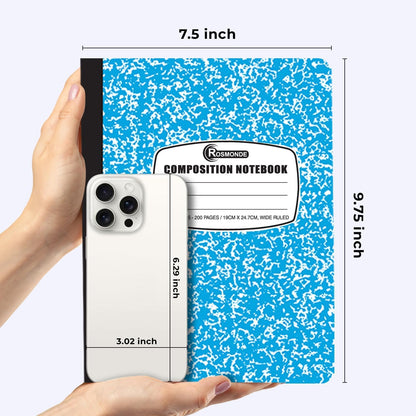 Rosmonde 50 Pack Composition Notebooks Bulk, Wide Ruled Composition Notebook, 200 Pages (100 Sheets), 9-3/4 x 7-1/2, Black Marble, Bulk School Supplies, Office Notebooks, Bulk Notebooks for School