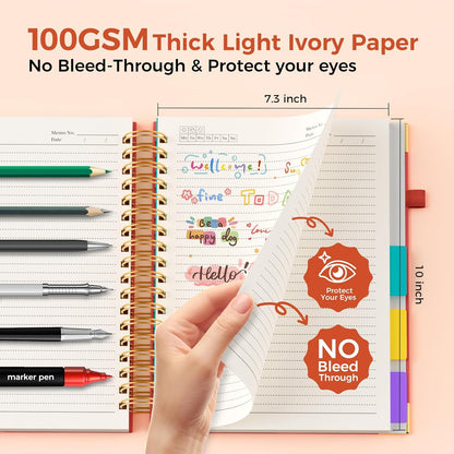 Line Hardcover Spiral Notebook with Removable Dividers Tabs & Ruler, 5 Subject Notebook College Ruled, 300 Page, Large 8"x10" B5 Notebooks for Work School, Lined Journal for Women & Men, Purple